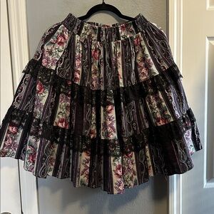 Vintage Square Up Floral Striped Skirt with Lace Trim